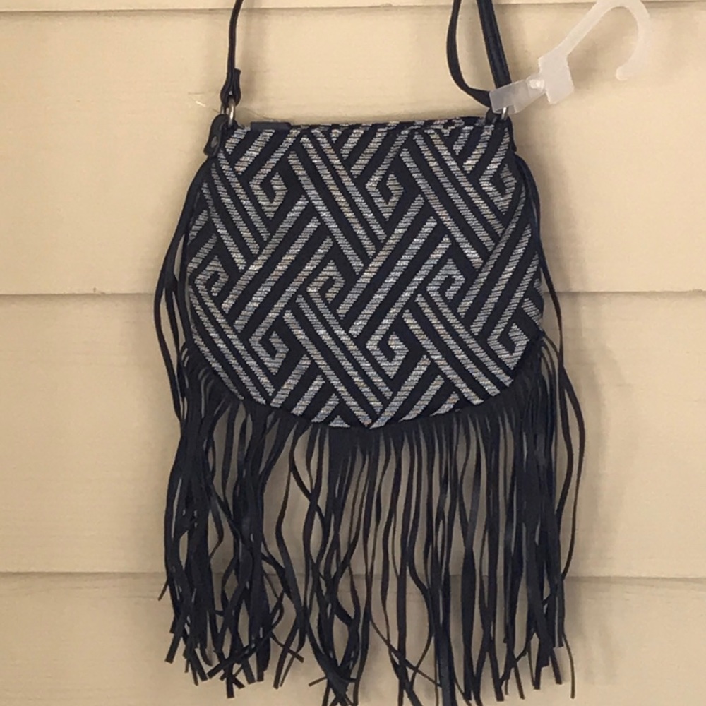 Fringe crossbody bag with Aztec print